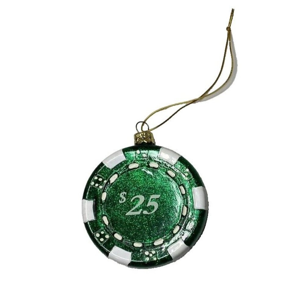 Poker Chip CASINO GAME GLASS CHRISTMAS ORNAMENT $25